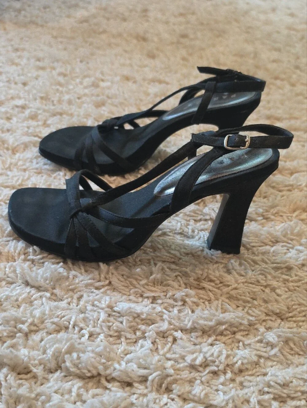 Black Strappy Knot Ankle-Heel Sandals